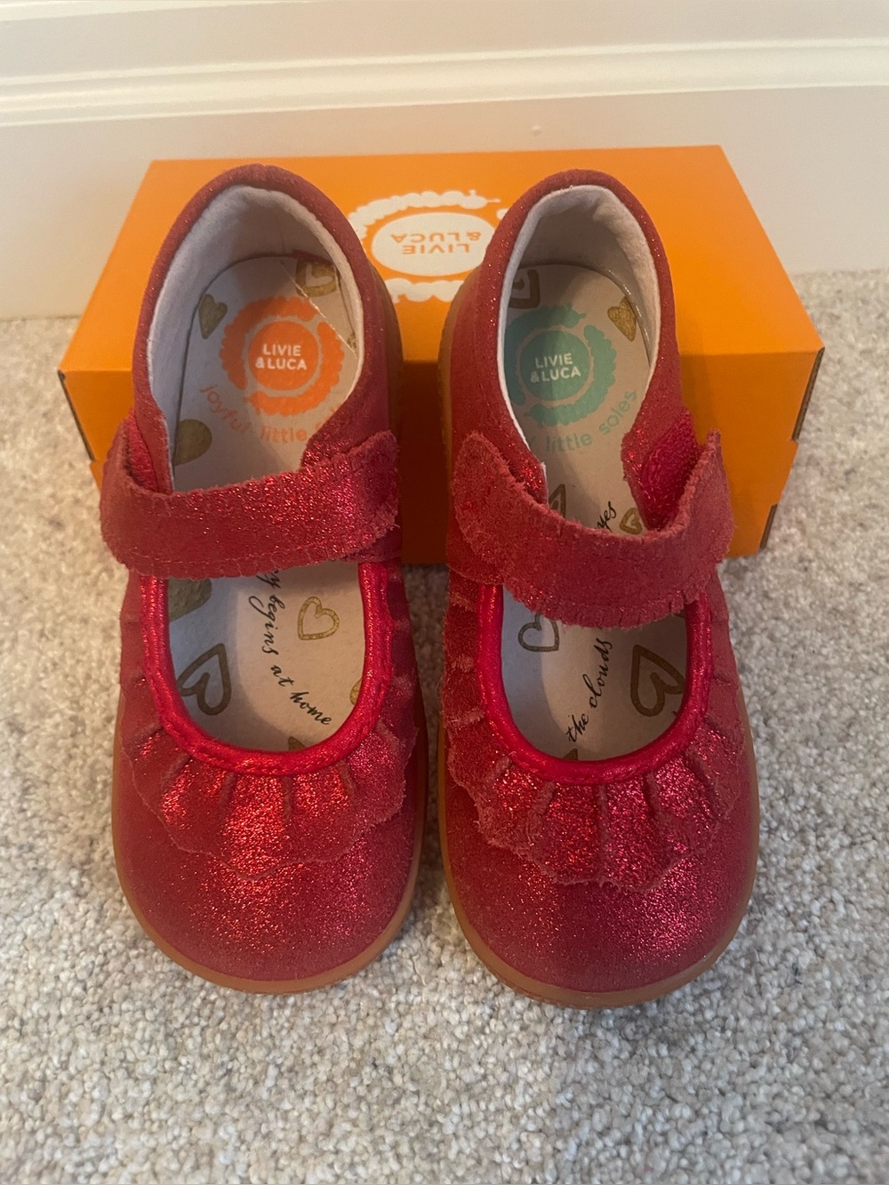 Livie and Luca Red Sparkle Mary Janes, EUC, Size 11